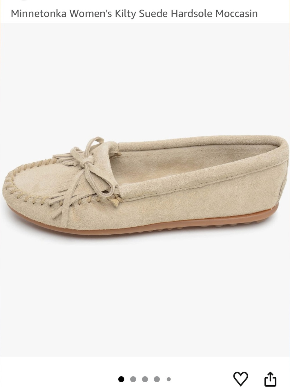 Minnetonka Women's Kilty Suede Moccasin in Stone, Size 7.5